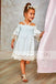 Light Tiffany Blue Unique Fashion Off Shoulder Half Sleeve Flower Girl Dresses, FGS067