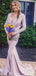 Lilac Long Sleeve V-neck Mermaid Bridesmaid Dresses, AB4056