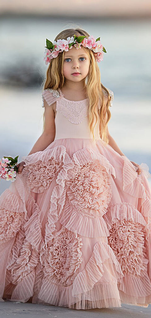 Lovely Soft Pink Flower Girl Dresses For Beach Wedding, Unique Little Girl Dresses, FG069