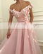 Off Shoulder Handmade Flower With Beads Pink Tulle Sweet Prom Dresses ,PD00100