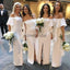 Off Shoulder Ivory Sheath Front Split Unique Sleeves Long Bridesmaid Dresses , AB4001