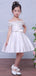 Off Shoulder Wite Satin Handmade Flower Applique Flower Girl Dresses, FGS031