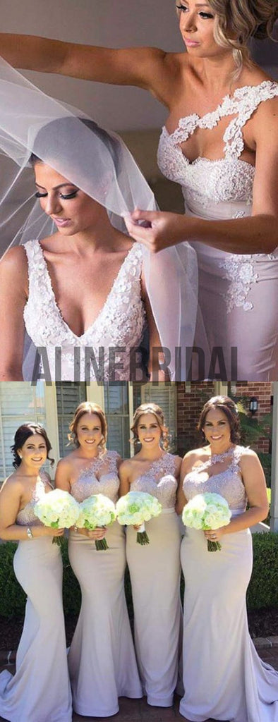 One Shoulder Lace Mermaid Elegant Bridesmaid Dresses, AB4023
