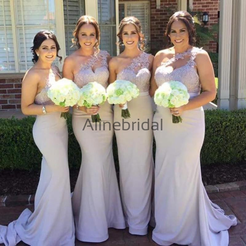 One Shoulder Lace Mermaid Elegant Bridesmaid Dresses, AB4023