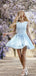 Pale Blue Satin With Pearl Neckline Sleeveless Homecoming Dresses,HD0066