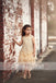 Pastel Yellow Floral Lace Tiered Flower Girl Dresses, FGS083