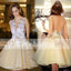 Pastel Yellow Sweet Flower Appliques Backless Sleeveless Homecoming Dresses,BD00226