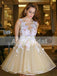 Pastel Yellow Sweet Flower Appliques Backless Sleeveless Homecoming Dresses,BD00226