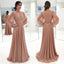 Pink Chiffon Long Sleeve Applique A-line Elegant Prom Dresses,PD00204