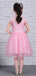 Pink Lace High Neck Cap Sleeve Flower Girl Dresses, FGS128