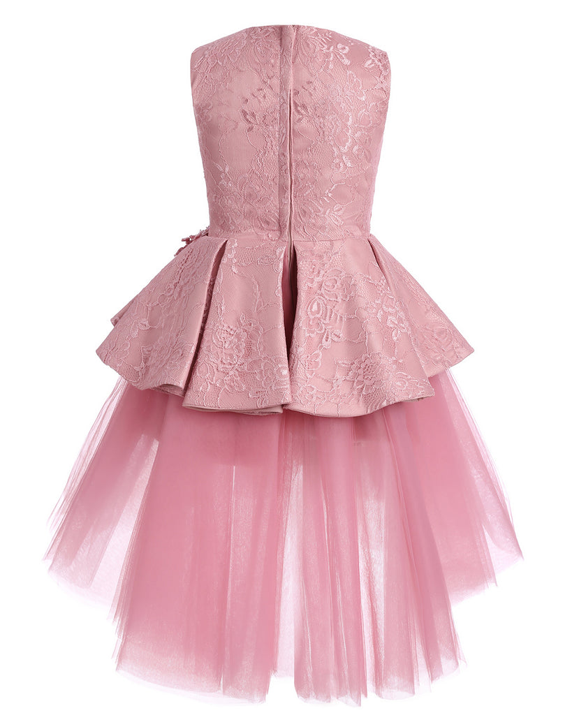 Pink Lace Tulle High Low Ruffles Cute Flower Girl Dresses , FGS051