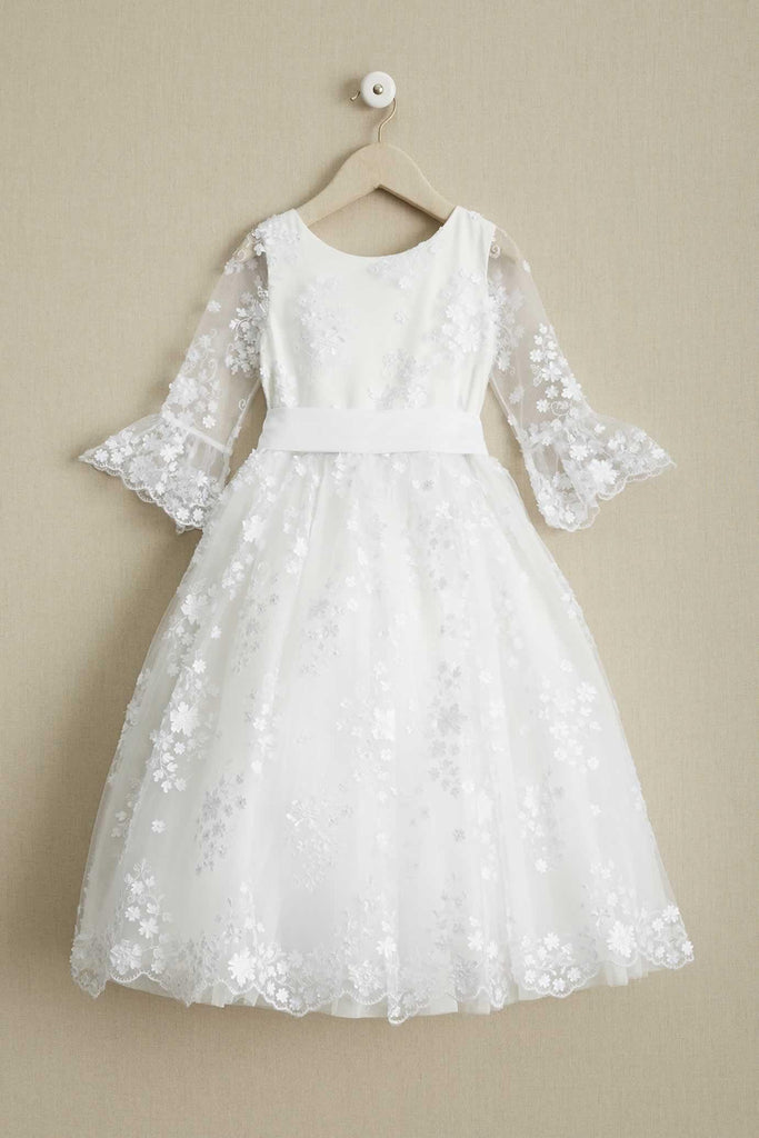 Round Neck Off White Lace Half Sleeve Long Flower Girl Dresses, FGS098