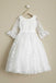Round Neck Off White Lace Half Sleeve Long Flower Girl Dresses, FGS098
