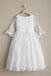 Round Neck Off White Lace Half Sleeve Long Flower Girl Dresses, FGS098