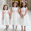 Round Neck Sleeveless Ivory Lace Pink Satin Tea Length Flower Girl Dresses, FG061