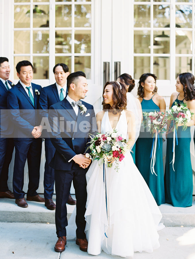 Teal Chiffon Halter Maxi Simple Bridesmaid Dresses For Summer Wedding, AB1216