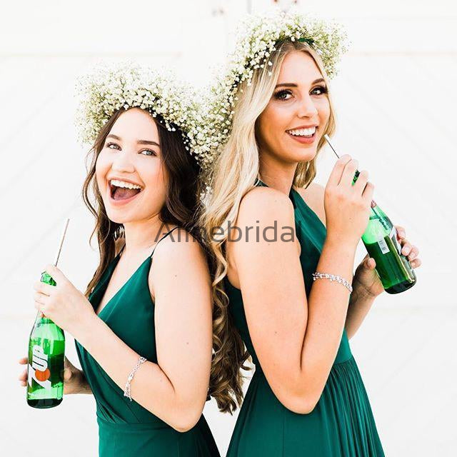 Teal Chiffon Mismatched A-line Long Bridesmaid Dresses, AB4044