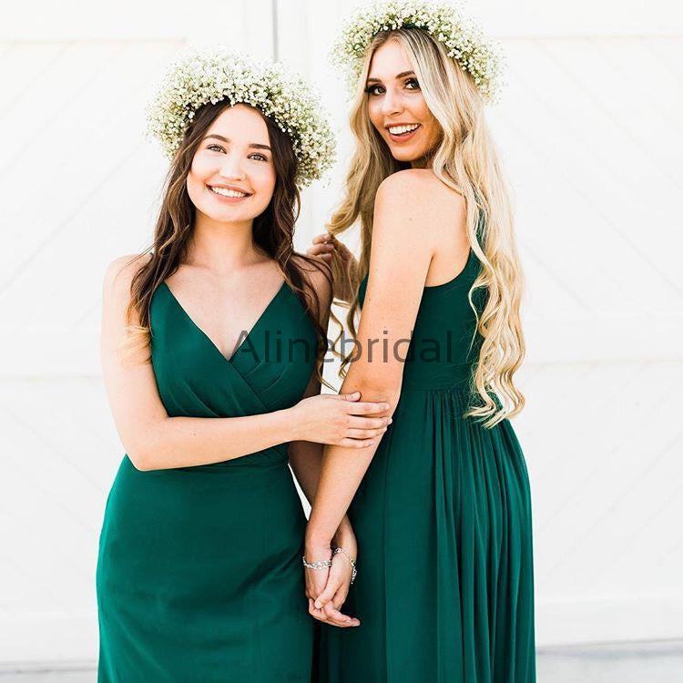 Teal Chiffon Mismatched A-line Long Bridesmaid Dresses, AB4044