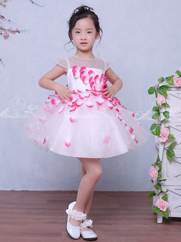 Unique Rose Applique Cap Sleeve Fashion Flower Girl Dresses, FGS033