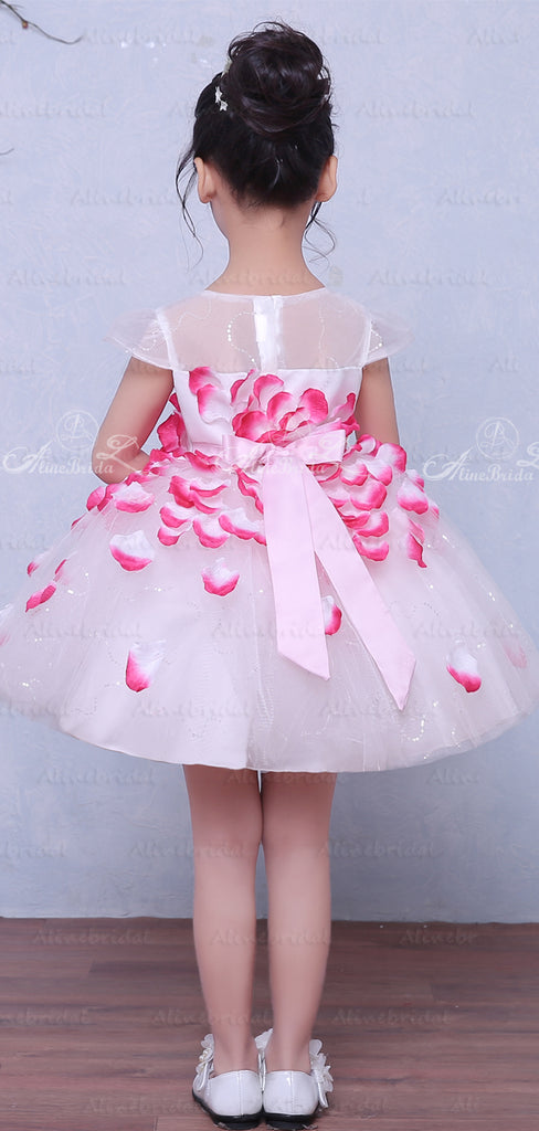 Unique Rose Applique Cap Sleeve Fashion Flower Girl Dresses, FGS033