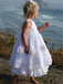 Vintage Lace Tiered Satin A-line Boho Flower Girl Dresses, FGS050