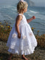 Vintage Lace Tiered Satin A-line Boho Flower Girl Dresses, FGS050