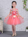 Watermelon Tulle Handmade Flower Applique Cap Sleeve Flower Girl Dresses, FGS127