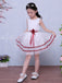 White Organza Red Satin Belt Cheap Simple Flower Girl Dresses , FGS123