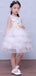 White Organza Tiered Lace With Sequin With Belt Flower Girl Dresses, FGS122