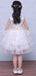 White Organza Tiered Lace With Sequin With Belt Flower Girl Dresses, FGS122