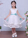 White Tulle Applique Beading Tiered Teal Belt Flower Girl Dresses, FGS118