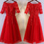 Half Sleeve Scoop Neckline Red Lace Appliques Sequins Tea-Length Homecoming Dresses,BD00209