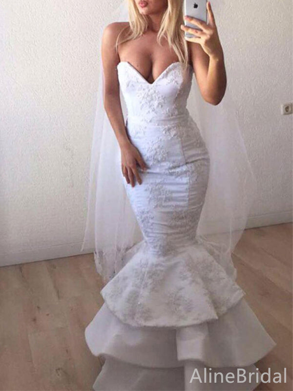 Sexy V-neck Strapless Mermaid Long Wedding Dresses,WD3093