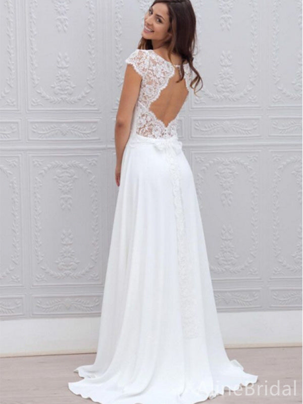 Elegant White A-line Long Wedding Dresses,WD3095