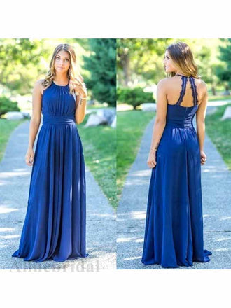 Elegant Halter Sleeveless A-line Long Bridesmaid Dress, PD3161