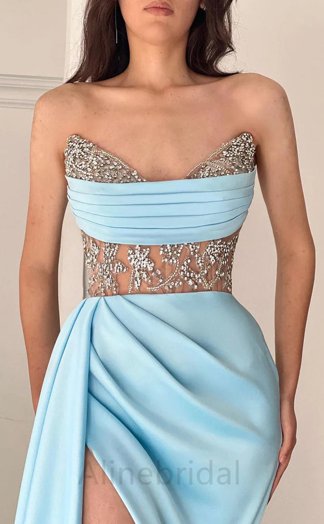 Sexy V-neck Sleeveless Side Slit Mermaid Floor Length Prom Dress, PD3650