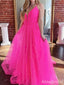 Simple V-neck Spaghetti Strap A-line Long Prom Dress,PD38080