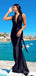 Elegant Black V-neck  Mermaid Long Prom Dress,PD38084