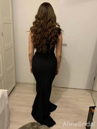 Elegant Black One Shoulder Mermaid Long Prom Dress, Evening Dress, PD38076