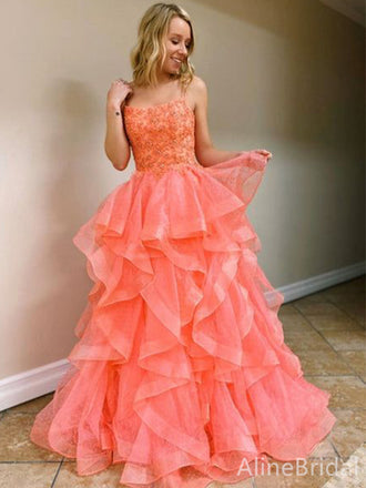 Sparkly Spaghetti Strap A-line Long Prom Dress,PD38096