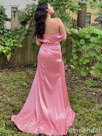 Elegant Pink Off-Shoulder Strapless Mermaid Long Prom Dress, Evning Dress, PD38097