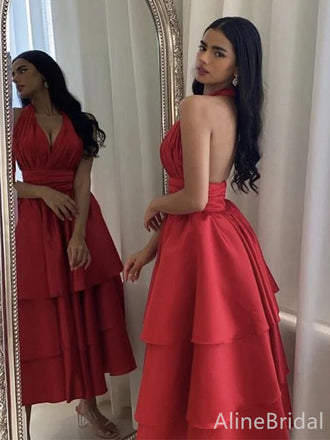 Elegant Red Halter Backless A-line Long Prom Dress, Evening Dress, PD38109