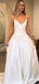 Simple V-neck Spaghetti Strap A-line Long Prom Dress,PD38112