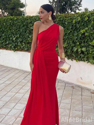 Elegant Red One Shoulder Mermaid Long Prom Dress,PD38113