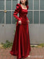 Elegant Square Long Sleeves A-line Long Prom Dress,PD38119