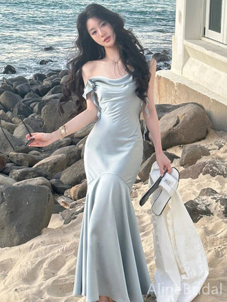 Elegant Mist Cowl Neck Mermaid Long Prom Dress, Evening Dress, PD38125