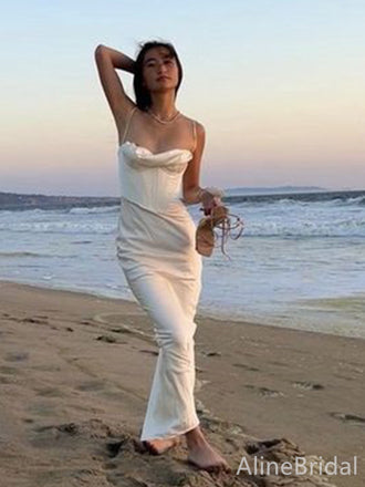 Elegant Ivory Spaghetti Strap Corset Mermaid Long Prom Dress,PD38136