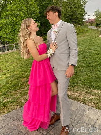 Elegant Pink Strapless High-Low A-line Long Prom Dress,PD38151