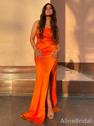 Elegant Orange Strapless Side Slit Memraid Long Prom Dress,PD38163