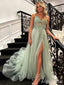 Elegant V-neck Spaghetti Strap Split Side A-line Long Prom Dress,PD38173